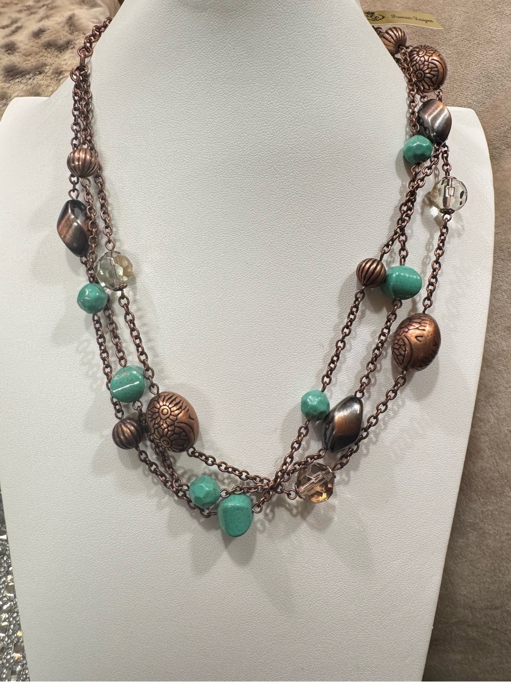 Premier Designs Copper-Tone Multi-Strand Necklace with Turquoise Beads